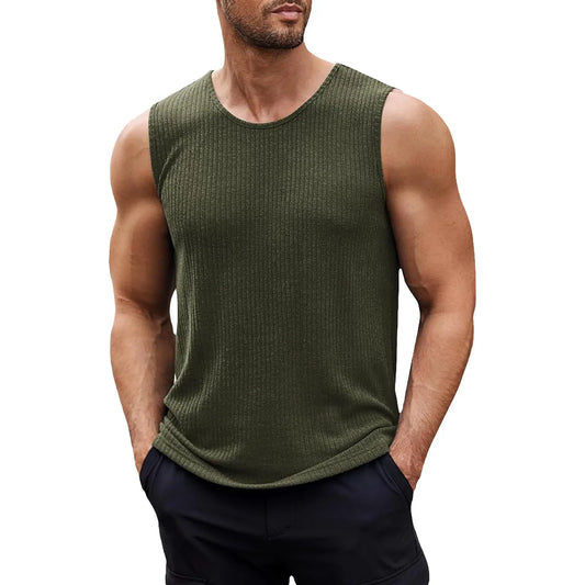 Mens New Summer Knitted Tank Tops Wide Shoulder Sports Fitness Vests Solid Color Sleeveless Sports Tank Tops Men Clothing