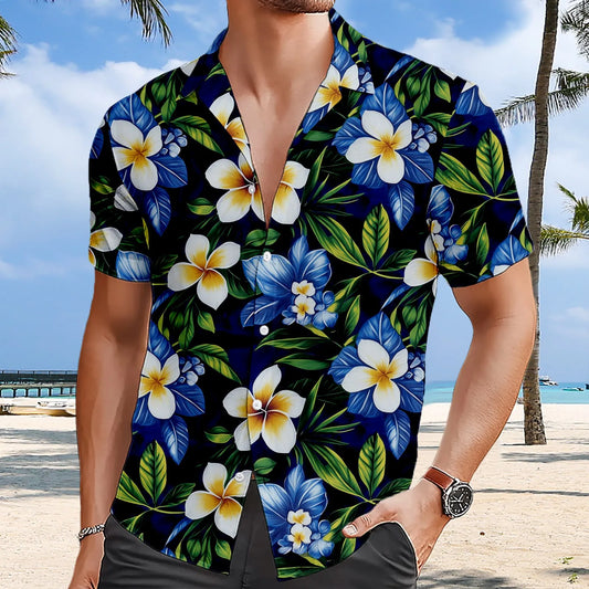 Hawaiian Shirt Men Beach Casual Short Sleeve Button Down Shirts Tropical Leaf Floral 3D Printed Clothing for Summer Vacation